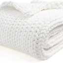 YnM Velvet Weighted Blanket, Handmade Chunky Knitted Design, Soft and Cozy, Temperature Regulating and Breathable, Machine Washable Throw for Sleep or Home Decor (White, 80x87 Inch, 25lbs)