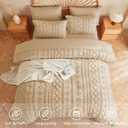 MR&HM Queen Comforter Set 7 Pieces, Fluffy Tufted Boho Beddding Set Khaki | Shabby Chic Farmhouse Bed Set, All-Season Soft Microfiber Bed in a Bag Comforter with Sheets, Pillow Shams & Pillowcases