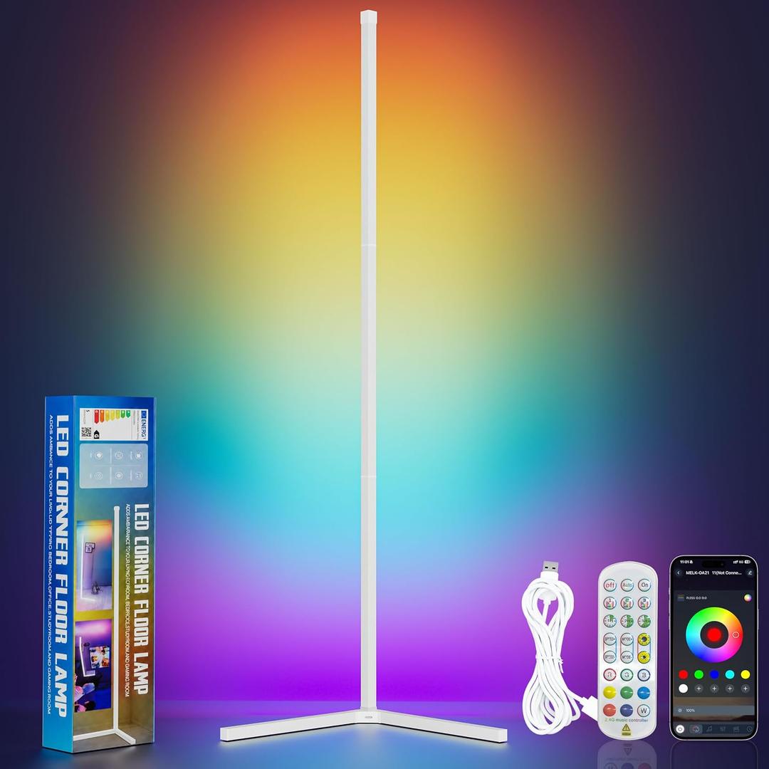 LED Corner Floor Lamp with Music Sync, App and Remote Control