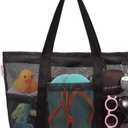 Tagitary Mesh Beach Bag with Zipper Large Beach Tote Waterproof Sand proof with 8 Pockets for Toys Pool Bag Beach