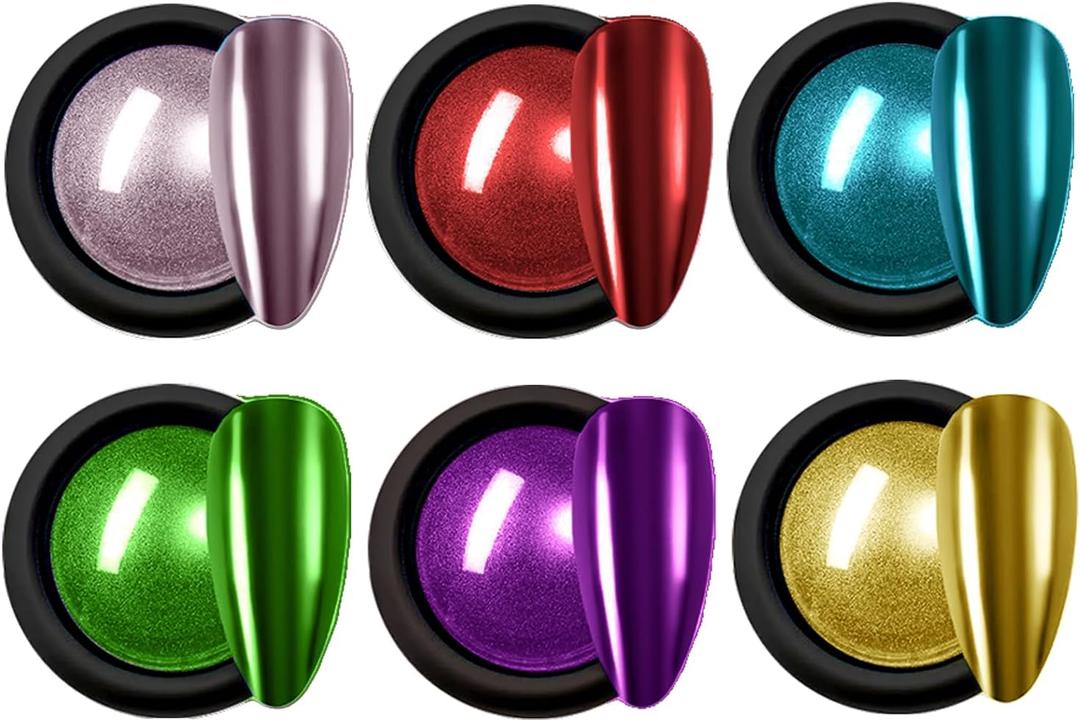 6colour Chrome Nail Powder for Beautiful Mirror Effect Chrome Powder Get the Polish of Your Dreams with Our Nail DIY Enthusiasts Glitter Chrome Powder for Nails (set B)