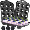 3-Pack Mini Cheesecake Pans Removable Bottom, 12-Cavity Mini Muffin Baking Pan, Carbon Steel Nonstick Round Cupcake Mold, 13" x 8"
