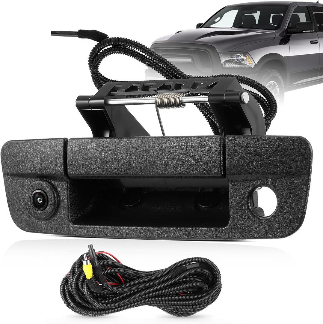 Tailgate Handle Backup Camera Fit for Dodge RAM 1500 2009-2017,Fit for Dodge RAM 2500 3500 2010-2017 Tailgate Reversing Rear View Park Assist Camera RCA Plug Replace# 68084284AB