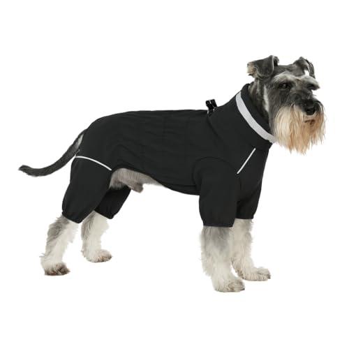Winter Waterproof Dog Snowsuit – Full Body Outdoor Jacket with Leash Ring, Fleece Lining, Windproof Reflective 4-Leg Dog Coat for Small to Large Dogs Black L