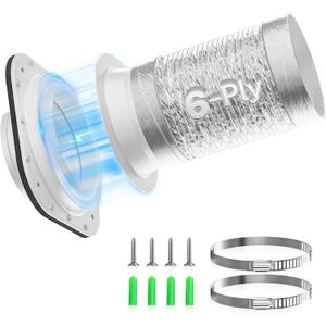 Hon&Guan Magnetic Dryer Vent Coupling Connector Kit DV180 Upgraded Inner Ring Design, 6-Ply 4" x 3ft Aluminum Foil Dryer Vent Hose for Tight Space, 2 Clamps (White)
