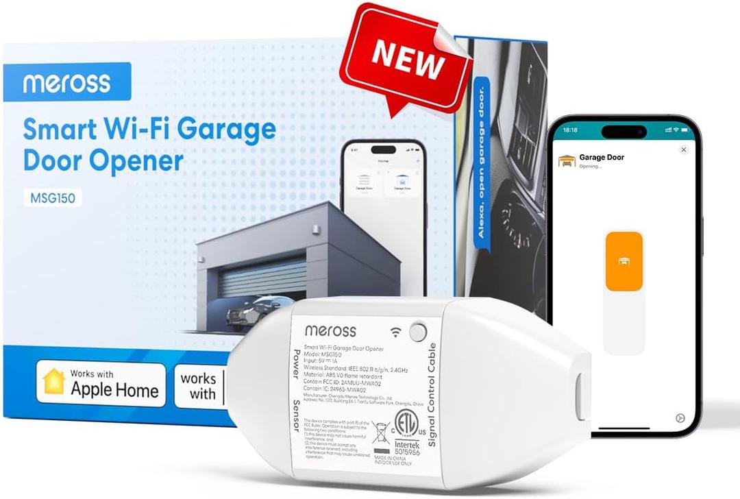 Meross Smart Garage Door Opener Remote, Compatible with Apple HomeKit, Amazon Alexa, Google Assistant, CarPlay and SmartThings, Enhanced Compatibility, New Version