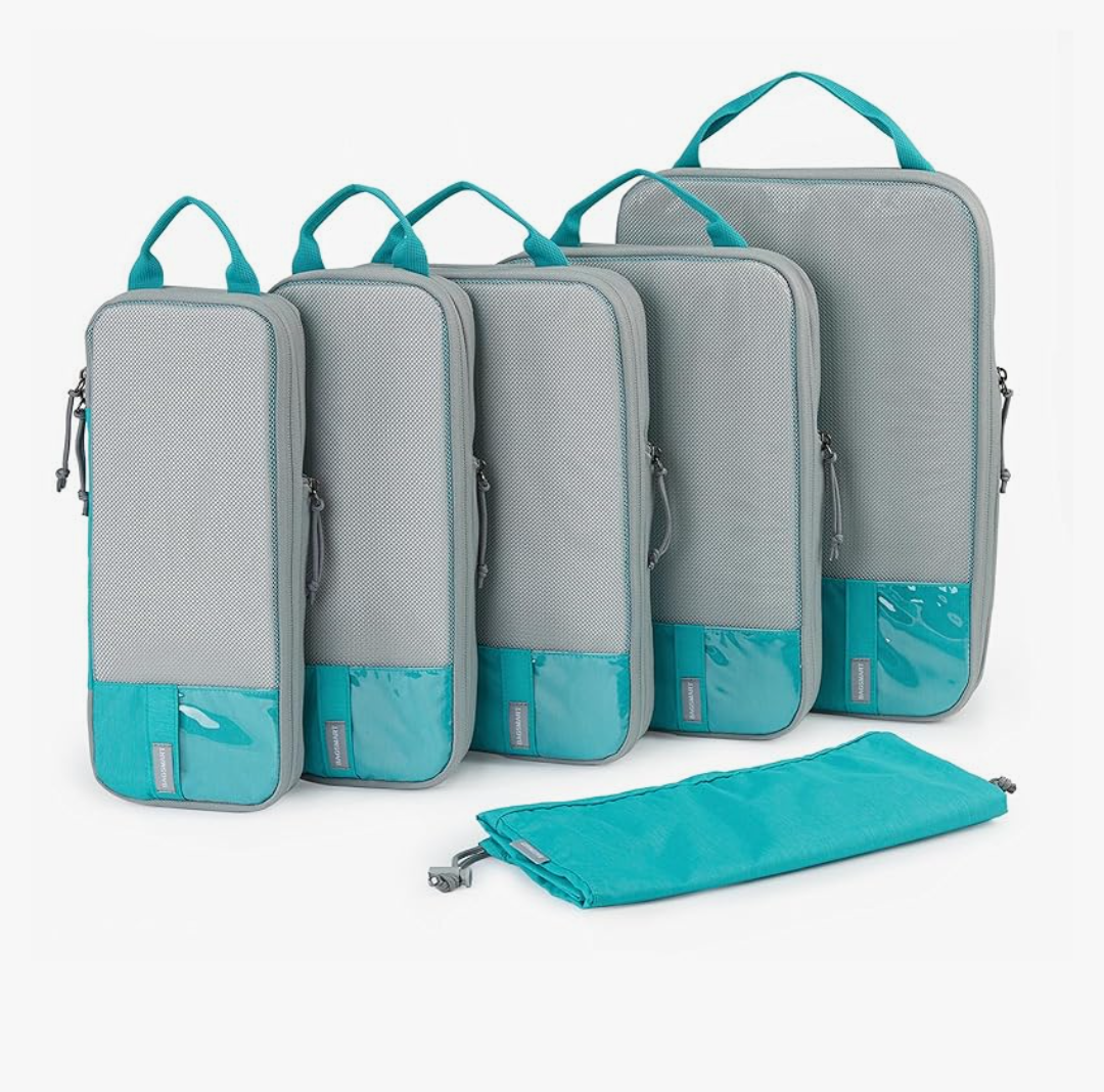 BAGSMART 6 Set Compression Packing Cubes - Lightweight Travel Essentials, Durable Luggage Organizer