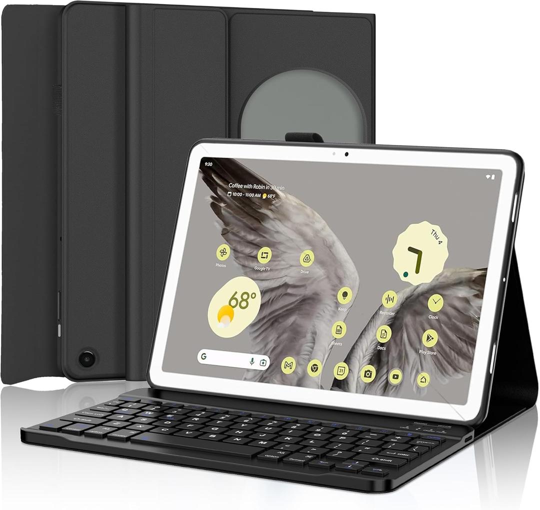 Pixel Tablet Keyboard Case 11 Inch 2023/2024, Rechargeable Detachable Bluetooth Keyboard, Smart Folio Cover with Stylus Pen Holder, Google Pixel Tablet Case with Stand Support Charging Speaker Dock