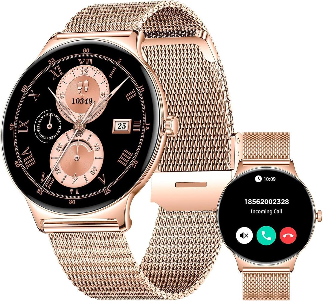 SOUYIE Smart Watches for Women, 1.43" AMOLED Display Fitness Tracker with Bluetooth Make/Answer Call, Heart Rate/SpO2/Sleep Monitor, 100+ Sports Modes, IP67 Waterproof Smartwatch for Android iPhone (Gold)