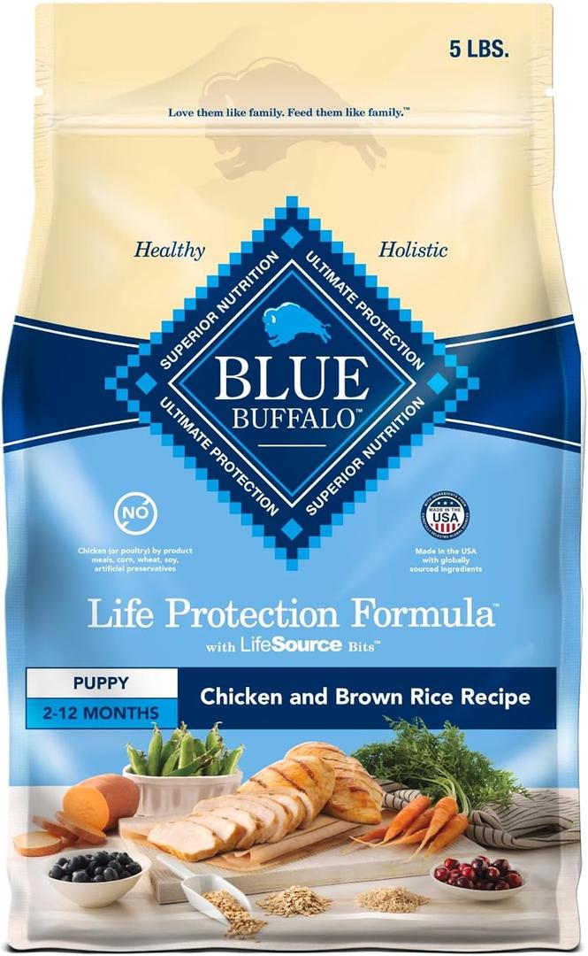 Blue Buffalo Life Protection Formula Puppy Dry Dog Food with DHA and ARA, Made with Natural Ingredients, Chicken & Brown Rice Recipe, 5-lb Bag (EXP 04/21/27)