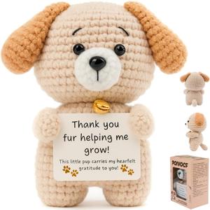 POIVOCF Teacher Gifts for Women, Teacher Appreciation Gift, Crochet Puppy with Thank You for Helping Me Grow Card, Cute Thank You Gift for Teacher, Mentor