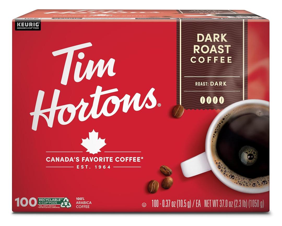 Tim Hortons Dark Roast Coffee, Single-Serve K-Cup Pods Compatible with Keurig Brewers, 100ct K-Cups (EXP 06/17/27)
