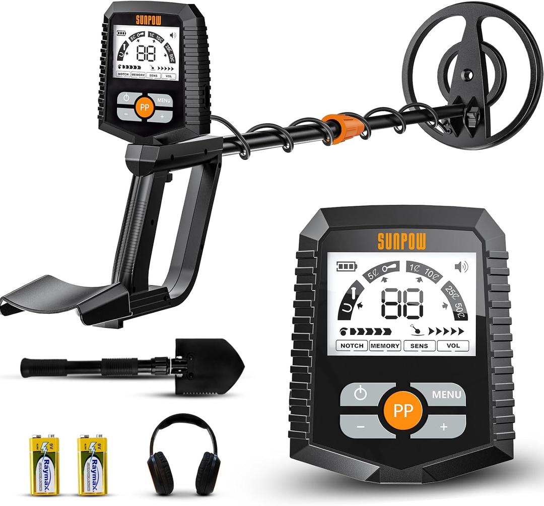 SUNPOW Metal Detector for Adults & Kids, Kids Metal Detector kit Waterproof for Gold Detecting, Stable Anti-Interference, Higher Accuracy, Bigger LCD Display, 4 Modes, 8" Search Coil, MD13 (Black)