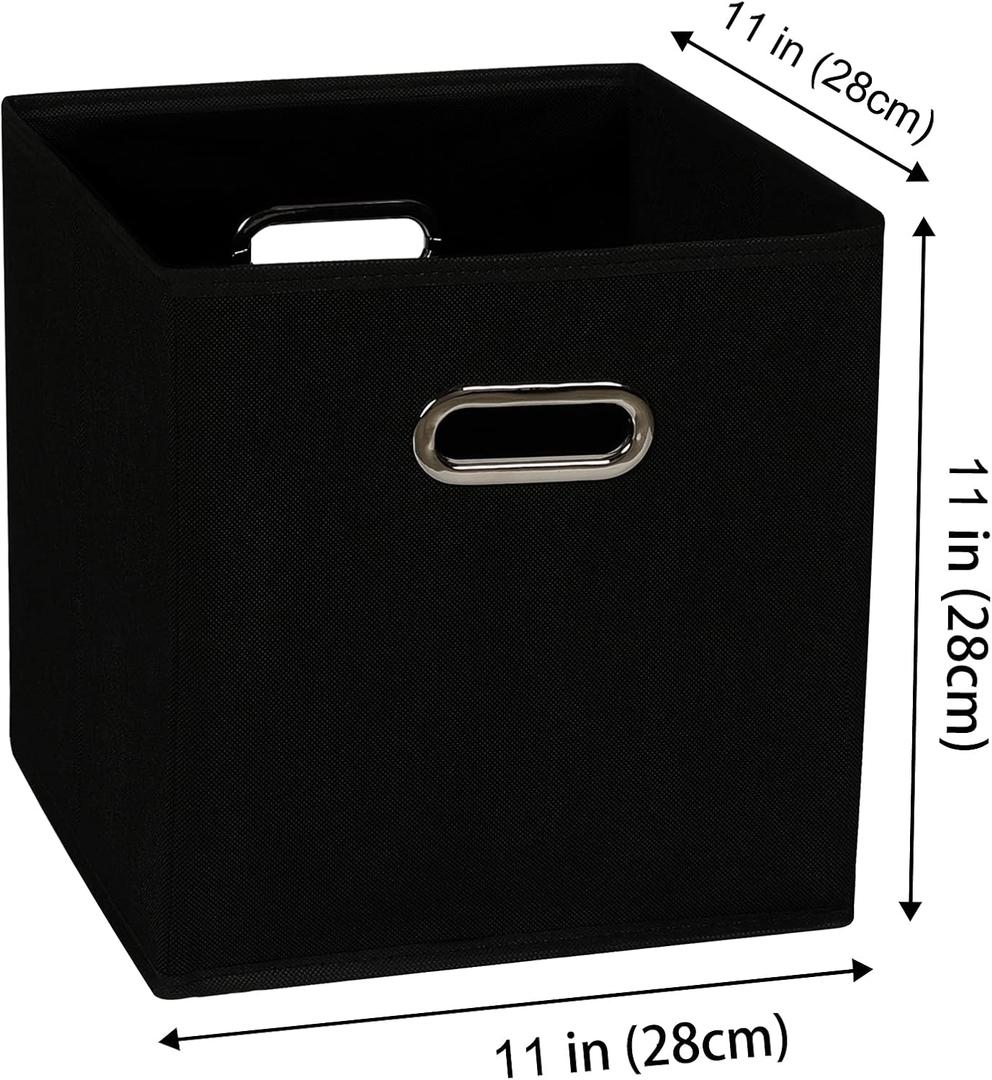 Yunkeeeper storage bins Cubes, Fabric Cube Organizer with Handle, Foldable Cube Bins for Cloth or Accessary Storage, 11x11x11, Set of 2  (Black)