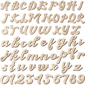 Gerrii 320 Pcs 2'' Wooden Letters and Numbers Crafts Unfinished Cursive Wooden Alphabet a to Z, Wood Numbers 0 to 9 Sign for DIY Wall Decor Painting Writing with Bonus Accessories Instructions