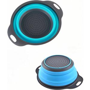 2Pack Blue Round Collapsible Colander,Plastic Handles Silicone Kitchen Strainers Foldable Kitchen Strainer,Perfect for Draining Pasta Vegetable and Fruit for Home Cooks (Red)