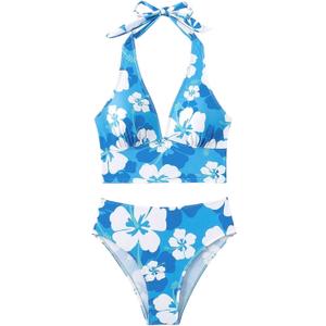 Floerns Women's Two Piece Tankini Swimsuit Floral Halter Top Beach Bathing Suit (M)