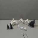 ZTL 7PCS Christmas Village Sets - 3 LED Lighted Ceramic White Christmas Village Houses with Remote & 4 Trees, Porcelain Miniature Christmas Figurines Decorations for Home Tabletop Mantel Shelf Decor