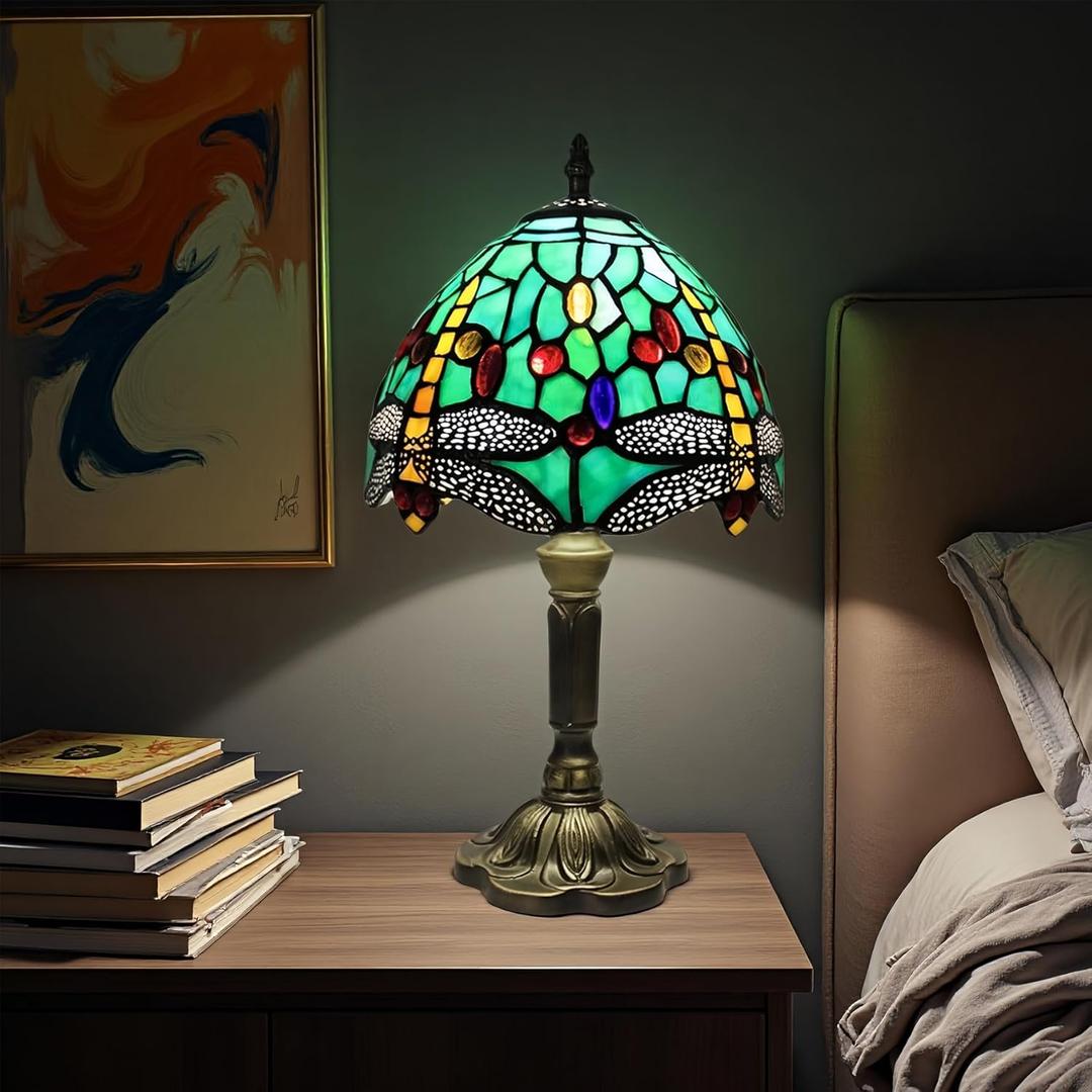 Tiffany Style Lamp,Dragonfly Stained Glass Table Lamp,8" Antique Bedside Night Light with Included LED Bulb,Warm White Light for Bedroom/Office Decor,Art Vintage Lamp Gift Tiffany Style Lamp,Dragonfly Stained Glass Table Lamp,8" Antique Bedside Night Light with Included LED Bulb,Warm White Light for Bedroom/Office Decor,Art Vintage Lamp Gift