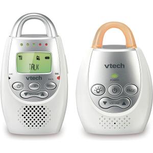 VTech Communications DM221 Audio Baby Monitor with up to 1,000 ft of Range, Vibrating Sound-Alert, Talk Back Intercom & Night Light Loop, White/Silver
