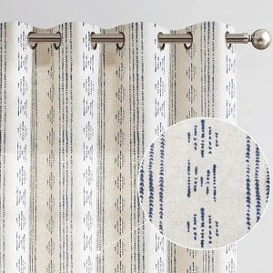 Vangao Boho Curtains Blue Stripe Farmhouse Drapes 96 Inches Long Geometric Mudcloth Linen Blend Curtains for Living Room Grommet Window Treatments 2 Panels Blue on Beige