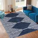 HelloTree Area Rug for Living Room 5x7 Washable Geometric Moroccan Rug Stripe Farmhouse Bohemian Minimalistic Non Slip Non Shedding Ultra Thin Soft Rug for Bedroom Office DiningRoom Nursery-Blue