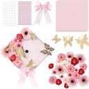 Gersoniel DIY Graduation Cap Decorations Kit 3 Construction Paper 15 Faux Assorted Flowers 3D Butterfly Pearl Rhinestone Bow Glitter Letter Stickers for DIY Hat Grad Cap Topper(Pink)