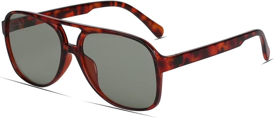 Freckles Mark Vintage Retro 70s Sunglasses for Women Men Classic Large Square Aviator Trendy Glasses (Black)