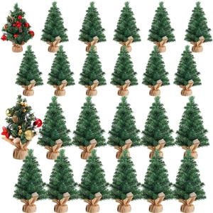 Libima 24 Pcs Tabletop Mini Christmas Tree 11. 8 Inch 7. 9 Inch Artificial Miniature Pine Small Fake Xmas Tree with Linen Base for Summer Christmas Village DIY Crafts Winter Mantel Decoration