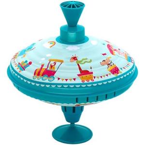 Beeqoo Humming Top Tin Spinning Top for Baby 18 Months and up, Classic Retro Toys for Toddler, Pump Spinner with Base, Parade Fun 7.9” Large Size