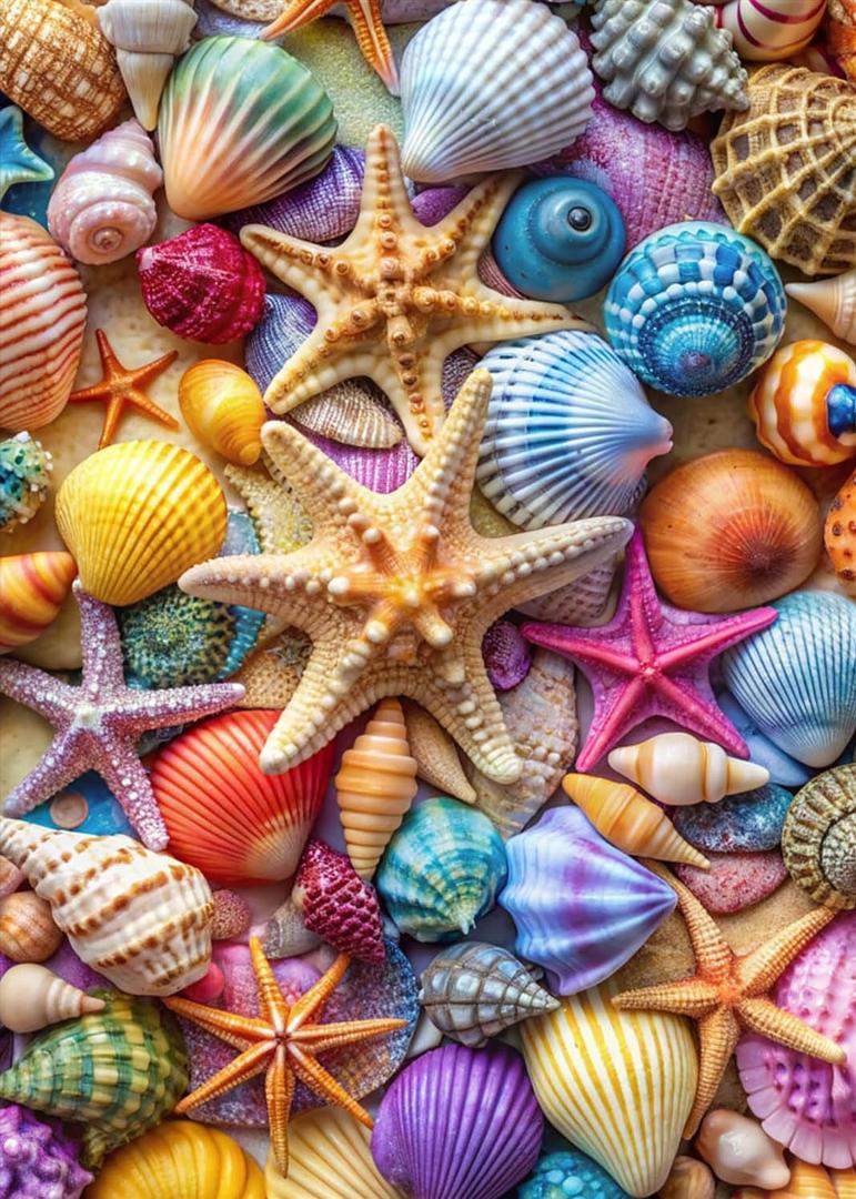 Jigsaw Puzzles for Adults 1000 Pieces-Colorful Seashell and Starfish, 1000 Piece Puzzle for Adults with Letter on Back No Dust, Beach Puzzles with 1:1 Poster(27.6"x19.7")