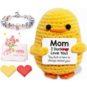 Emotional Support Crochet Duck,5 in 1 Set Gifts for Mom Handmade Crochet Cute Duck,Positive Crochet Mini Ducks,Mom Gifts from Daughters,Son,Kid,Gifts for Mom Birthday,Cute Desk Decor