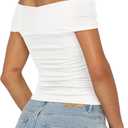 Darong Women Summer Twist Knot Front Off The Shoulder Tank Tops Cap Sleeve Going Out Shirts Slim Fitted Y2K Outfits (White, M)