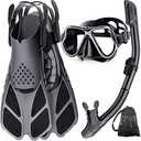Zenoplige Mask Fins Snorkel Set, Snorkeling Gear for Adults, Panoramic View Snorkel Mask Anti-Fog, Adjustable Dive Flippers, Dry Top Snorkel and Travel Bag, Scuba Gear for Swimming Snorkeling Diving size SM