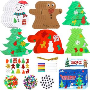 Max Fun 302PCS Christmas Crafts Tree Foam Shapes Stickers Set Craft Kits, Xmas Tree Hat Snowman Christmas Decorations for Kids Crafts Party Favors Supplies