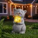 PETAFLOP Solar Cat Garden Statue Decor with Sunflower, Birthday Housewarming Gifts for Father Mom Grandma Women Cats Lover, Outdoor Figurines Patio Balcony Yard Lawn Decorations
