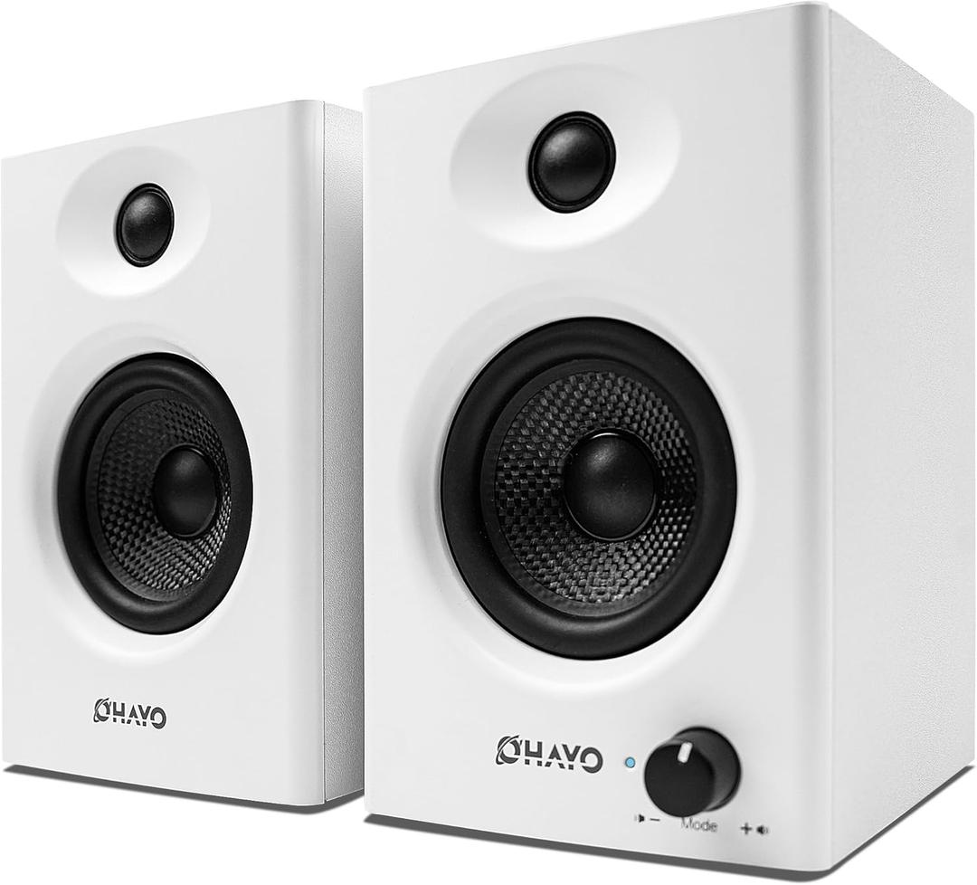 OHAYO 60W Computer Speakers for Gaming and Music, Active Bluetooth 5.3, Stereo 2.0 Speakers for Desktop PC Monitor or Laptop, Surround Sound Speaker, 3.5 mm Aux RCA Input, USB-Powered, 1 Pair, White