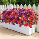Artificial Flowers for Outdoors, 6 Bundles Silk Fake Hibiscus Flowers for Spring Summer Decoration, UV Resistant Fake Plants Plastic Bouquet for Home Planter Porch Patio Yard Decor(Red Purple)