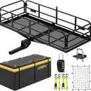 KAIRAY 500 Lbs Heavy Duty Hitch Mount Cargo Carrier 60"x24"x14.4" Folding Rear Luggage Rack Basket Fits 2" Receiver for Car SUV Camping Traveling with Stablizer Waterproof Bag Net Ratchet Straps Lock