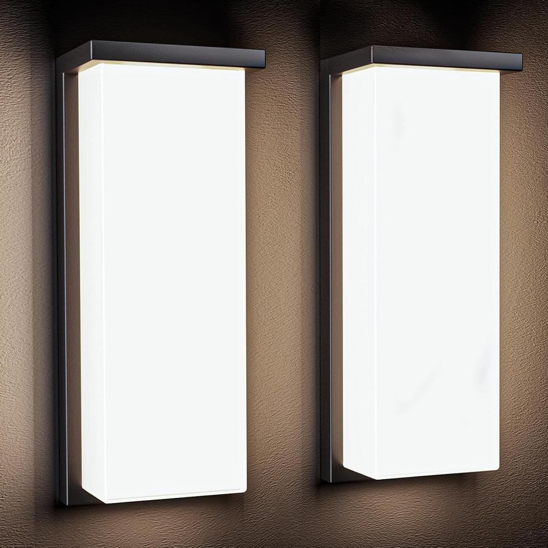 Black 18/20/22W 14in Outdoor Wall Light Fixtures, IP65 Waterproof, 3-Color Temp Adjustable Porch Lights, Modern dawn to dusk Exterior Sconces for House, Front Door, Walkway, Wall Mount,2 Pack