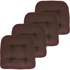 Sweet Home Collection Patio Cushions Outdoor Chair Pads Premium Comfortable Thick Fiber Fill Tufted 19" x 19" Seat Cover, 4 Count (Pack of 1), Chocolate