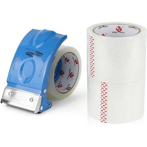 3 Inch Wide Clear Packing Tape with Dispenser,2.4 Mil x 55 Yards Heavy Duty Packaging Tape Refill for Shipping, Industrial Grade, Urtal Strong Boxing Tape for Moving, Mailing and Storages