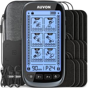 AUVON 3-in-1 TENS Unit Muscle Stimulator for Pain Relief Therapy, EMS Massager Machine with 30 Intensities for Gradual Back, Shoulder, Sciatica,24 Modes Pulse Massager with EVA Travel Case,12 Pads