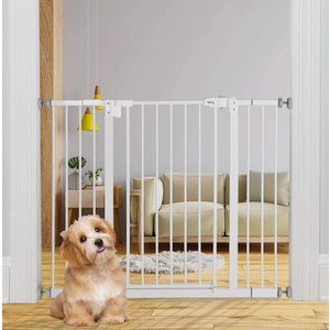 keny 29"-42.5" Baby Gate for Stairs, Auto Close Safety Dog Gate, Pressure Mounted Easy Walk Through Pet Gate for Doorways, Durable Stair Gate, 30" Tall, White