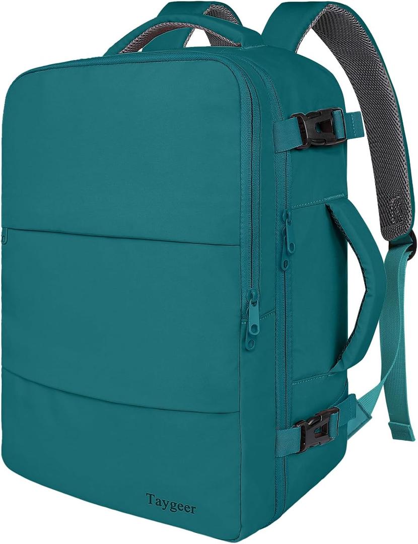 Taygeer Carry on Backpack for Men Women, Luggage Laptop Backpack for Airplane Travel with Water Bottle Pocket, 35L Water Resistant Gym Weekender Bag for College Gift, Peacock Blue