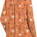 Bestbee Women's Long Sleeve Button-Down Shirts V Neck Tunic Tops 2024 Fall Tops Casual T-Shirts Dressy Blouses (Red, L)