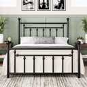 Full Size Metal Platform Bed Frame, Vintage Headboard, Black | 50'' Tall Victorian Headboard/Footboard/Mattress Foundation/Under Bed Storage/No Box Spring Needed/Easy Assembly/Noise Free