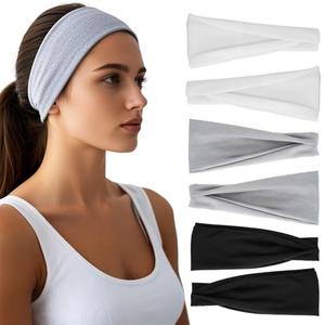 Headbands for Women - 6 Pack Wide Elastic Hair Bands | Stretchy Sweatbands Hair Bands | Soft Sports Thin Head Bands | Non-Slip Accessories Bands for Fashion, Washing Face, Workouts, Yoga, Daily Use Two Missing