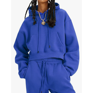 Flygo Womens Fleece 2 Piece Outfits Sweatsuit Crop Pullover Sweatshirt Joggers Pants Tracksuit Set. Size Large, Royal Blue