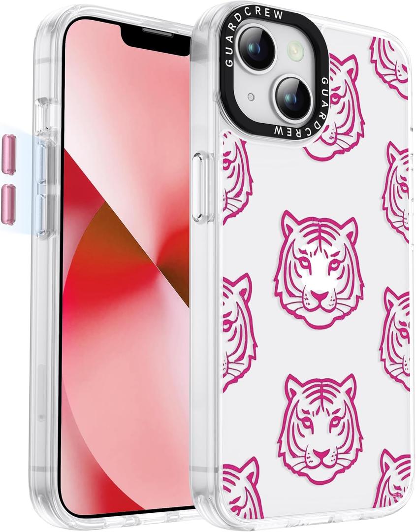 for iPhone 13 Case, Pink Tiger Clear Shockproof Phone Case | Crystal Clear